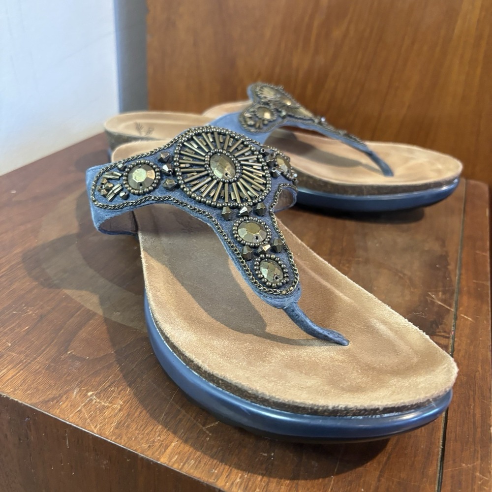Dansko Pamela Blue Jeweled Suede Thong Comfort Sandals Womens Size 41 US 10
